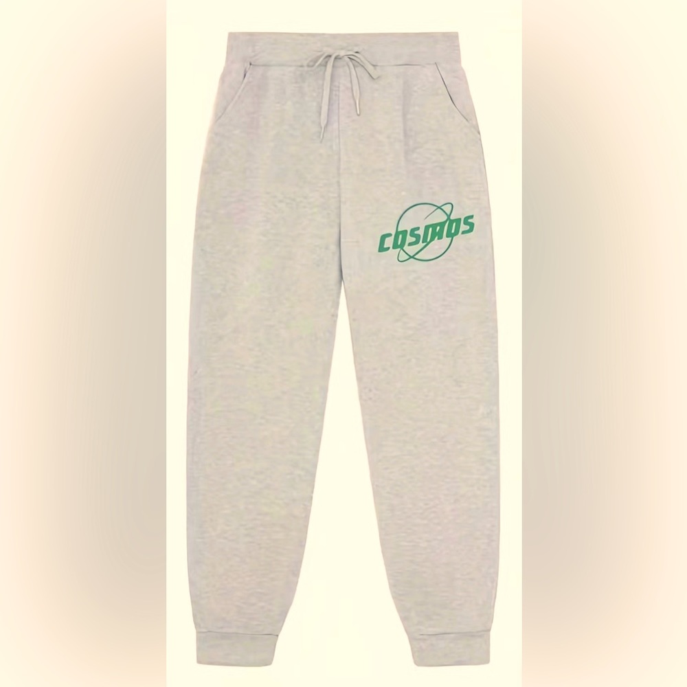 Vintage Planet Pattern Grey Joggers With Pockets
